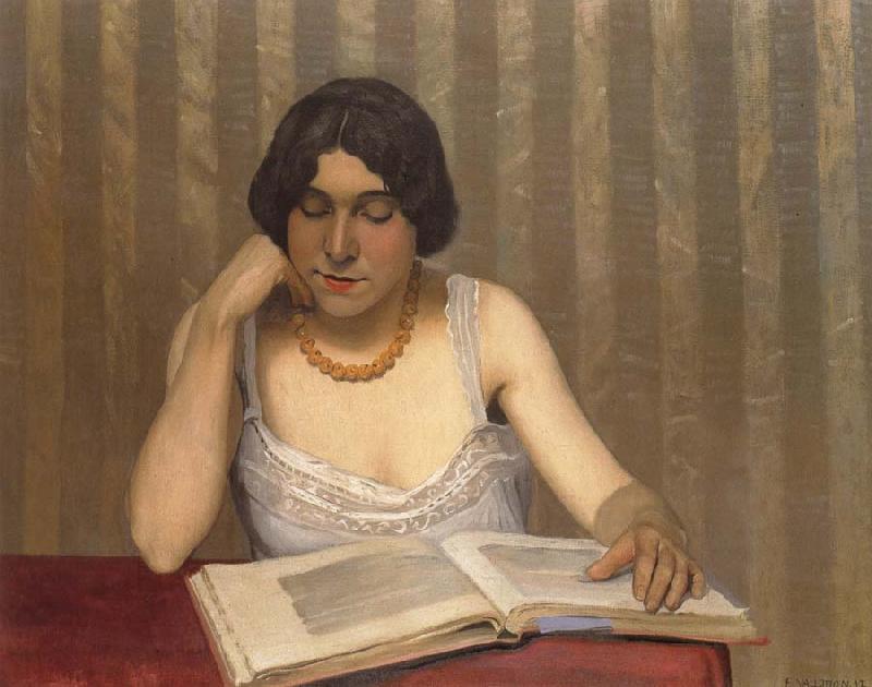 Felix  Vallotton Woman wiht Yellow Necklace Reading oil painting picture